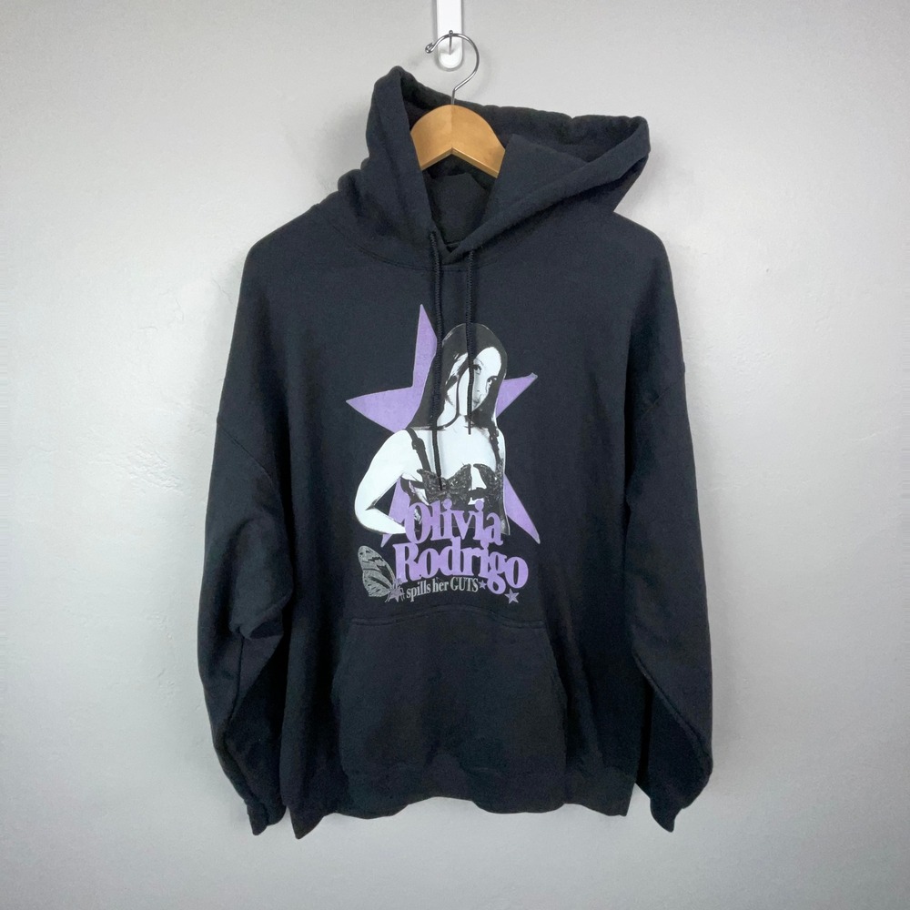Olivia Rodrigo Hoodie Women XL Black Guts Tour Spills Her Guts Graphic Hooded